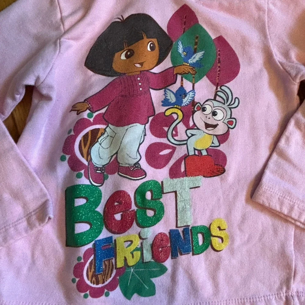 Nick Jr Dora the Explorer Best Friends Pink Glitter Hoodie Girls Small 6 6X